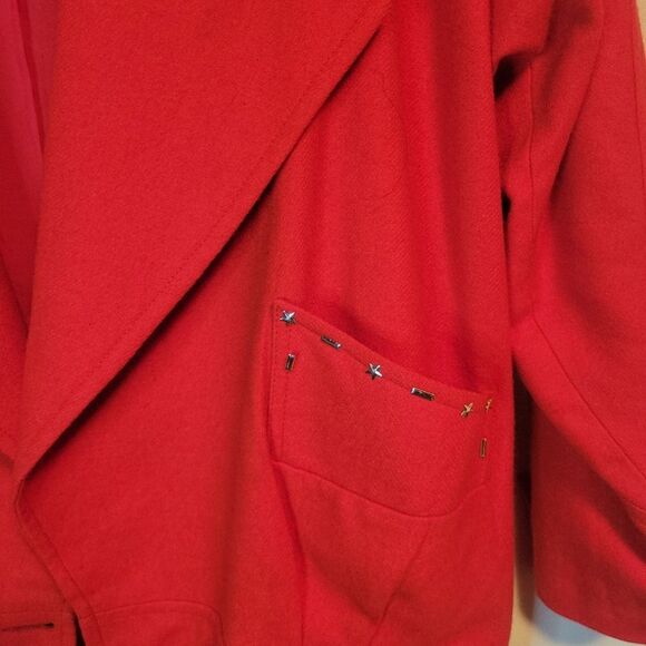 Vintage Red Wool Structured Jacket with Silver Embellishments - Picture 3 of 15